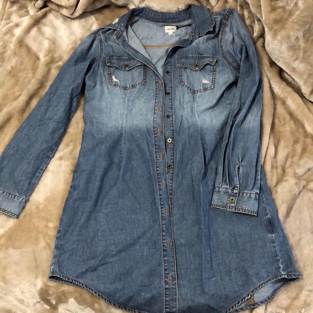 Long sleeve jean shirt dress; size L